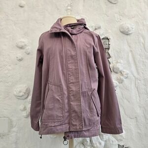 JOLT Mauve Cotton Utility Field Jacket Funnel Neck Hidden Hood Purp Coat Size L